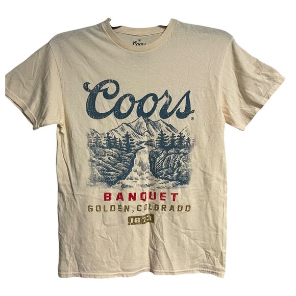 Coors Banquet T-Shirt Medium White Vintage Style Logo Graphic Tee - Picture 1 of 5